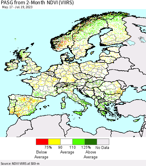 Europe PASG from 2-Month NDVI (VIIRS) Thematic Map For 7/12/2023 - 7/19/2023