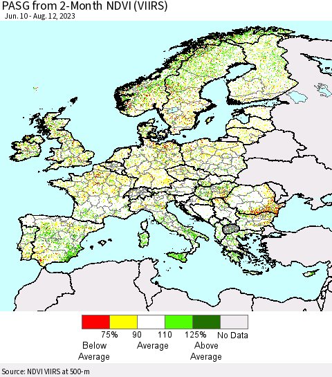 Europe PASG from 2-Month NDVI (VIIRS) Thematic Map For 8/5/2023 - 8/12/2023