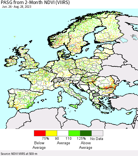 Europe PASG from 2-Month NDVI (VIIRS) Thematic Map For 8/21/2023 - 8/28/2023
