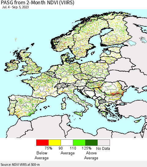Europe PASG from 2-Month NDVI (VIIRS) Thematic Map For 8/29/2023 - 9/5/2023