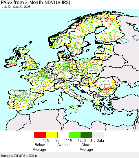 Europe PASG from 2-Month NDVI (VIIRS) Thematic Map For 9/14/2023 - 9/21/2023