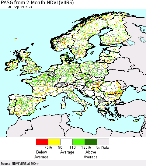 Europe PASG from 2-Month NDVI (VIIRS) Thematic Map For 9/22/2023 - 9/29/2023
