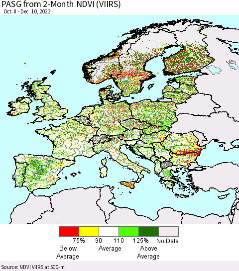 Europe PASG from 2-Month NDVI (VIIRS) Thematic Map For 12/3/2023 - 12/10/2023
