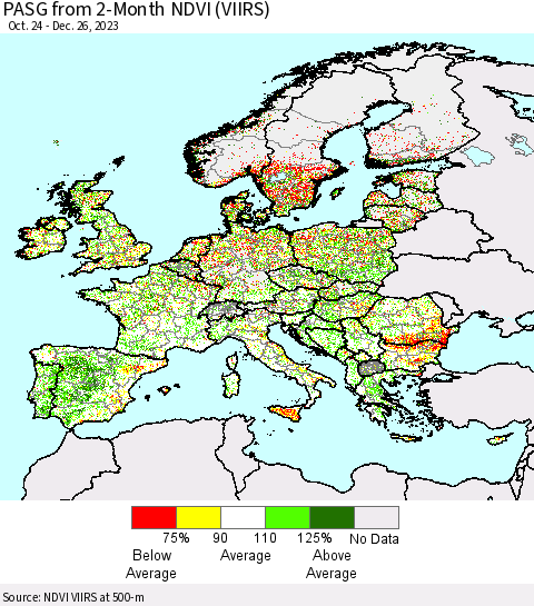 Europe PASG from 2-Month NDVI (VIIRS) Thematic Map For 12/19/2023 - 12/26/2023