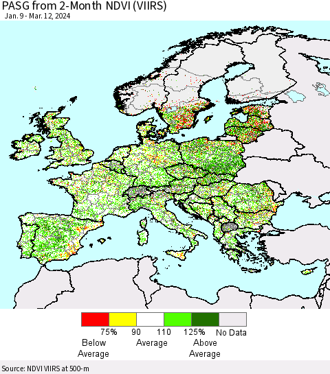 Europe PASG from 2-Month NDVI (VIIRS) Thematic Map For 3/5/2024 - 3/12/2024