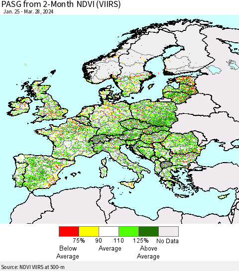 Europe PASG from 2-Month NDVI (VIIRS) Thematic Map For 3/21/2024 - 3/28/2024