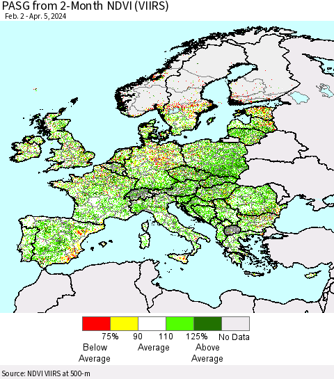 Europe PASG from 2-Month NDVI (VIIRS) Thematic Map For 3/29/2024 - 4/5/2024