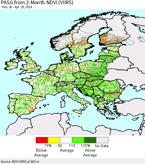 Europe PASG from 2-Month NDVI (VIIRS) Thematic Map For 4/22/2024 - 4/29/2024