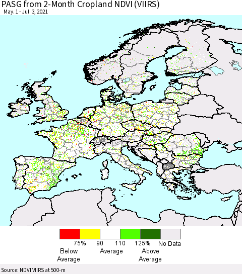 Europe PASG from 2-Month Cropland NDVI (VIIRS) Thematic Map For 6/26/2021 - 7/3/2021