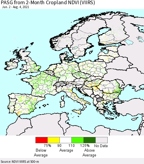Europe PASG from 2-Month Cropland NDVI (VIIRS) Thematic Map For 7/28/2021 - 8/4/2021