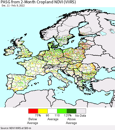Europe PASG from 2-Month Cropland NDVI (VIIRS) Thematic Map For 2/2/2022 - 2/9/2022
