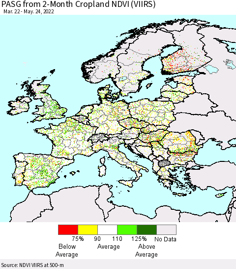 Europe PASG from 2-Month Cropland NDVI (VIIRS) Thematic Map For 5/17/2022 - 5/24/2022