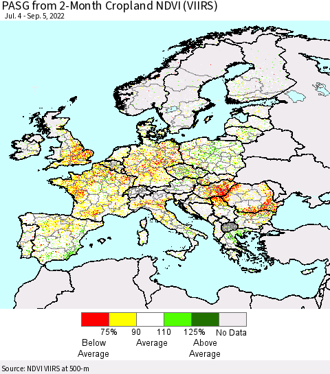 Europe PASG from 2-Month Cropland NDVI (VIIRS) Thematic Map For 8/29/2022 - 9/5/2022