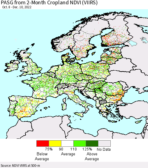 Europe PASG from 2-Month Cropland NDVI (VIIRS) Thematic Map For 12/3/2022 - 12/10/2022