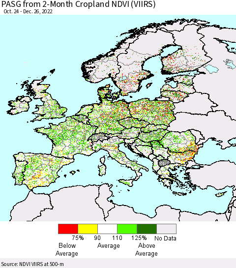 Europe PASG from 2-Month Cropland NDVI (VIIRS) Thematic Map For 12/19/2022 - 12/26/2022