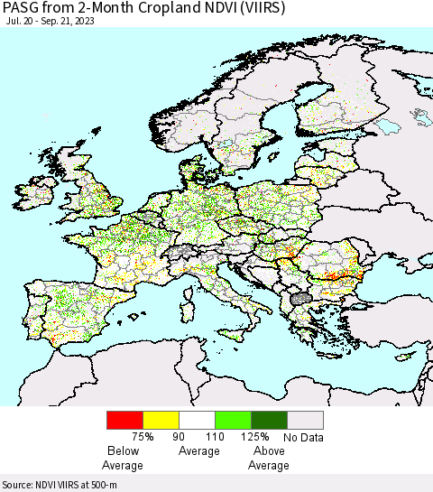 Europe PASG from 2-Month Cropland NDVI (VIIRS) Thematic Map For 9/14/2023 - 9/21/2023