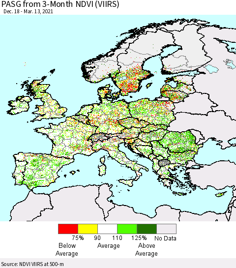 Europe PASG from 3-Month NDVI (VIIRS) Thematic Map For 3/6/2021 - 3/13/2021