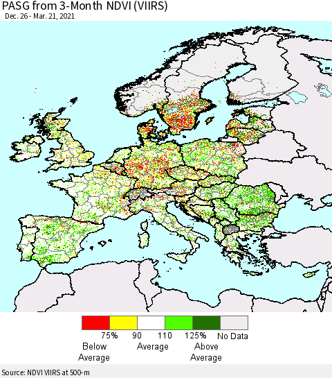 Europe PASG from 3-Month NDVI (VIIRS) Thematic Map For 3/14/2021 - 3/21/2021
