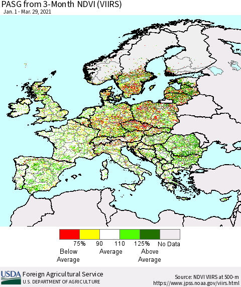 Europe PASG from 3-Month NDVI (VIIRS) Thematic Map For 3/21/2021 - 3/31/2021