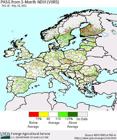 Europe PASG from 3-Month NDVI (VIIRS) Thematic Map For 5/11/2021 - 5/20/2021