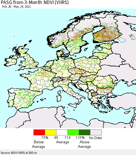 Europe PASG from 3-Month NDVI (VIIRS) Thematic Map For 5/17/2021 - 5/24/2021