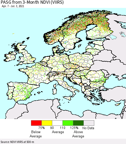 Europe PASG from 3-Month NDVI (VIIRS) Thematic Map For 6/26/2021 - 7/3/2021