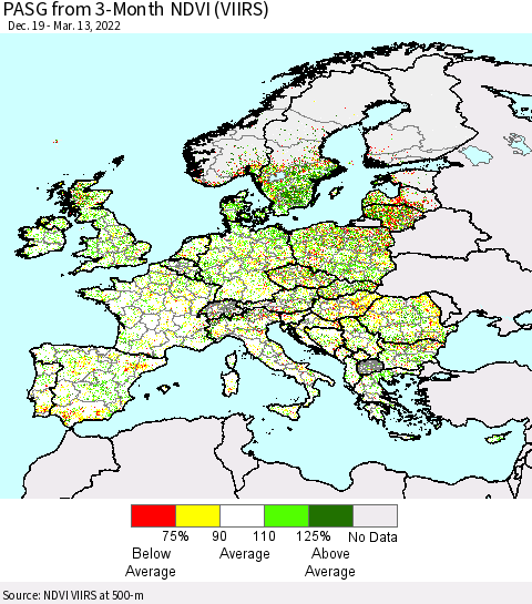 Europe PASG from 3-Month NDVI (VIIRS) Thematic Map For 3/6/2022 - 3/13/2022