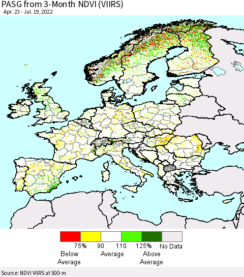 Europe PASG from 3-Month NDVI (VIIRS) Thematic Map For 7/12/2022 - 7/19/2022