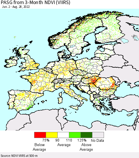 Europe PASG from 3-Month NDVI (VIIRS) Thematic Map For 8/21/2022 - 8/28/2022