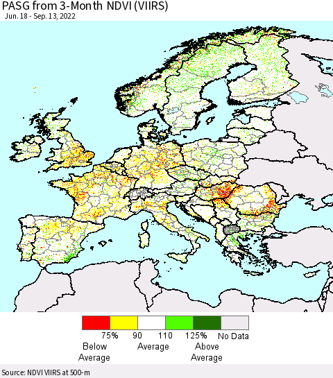 Europe PASG from 3-Month NDVI (VIIRS) Thematic Map For 9/6/2022 - 9/13/2022