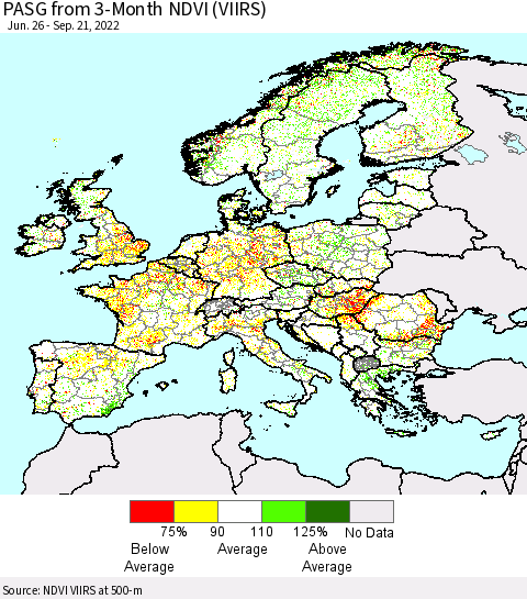 Europe PASG from 3-Month NDVI (VIIRS) Thematic Map For 9/14/2022 - 9/21/2022