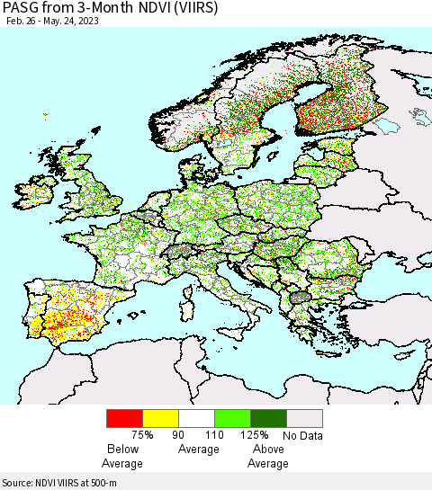 Europe PASG from 3-Month NDVI (VIIRS) Thematic Map For 5/17/2023 - 5/24/2023