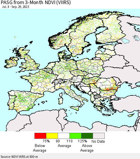 Europe PASG from 3-Month NDVI (VIIRS) Thematic Map For 9/22/2023 - 9/29/2023