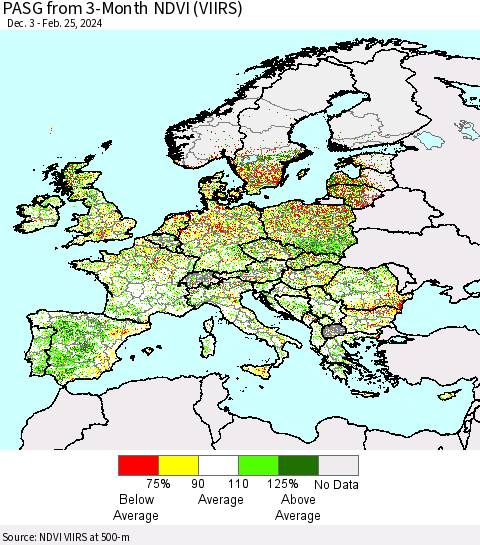 Europe PASG from 3-Month NDVI (VIIRS) Thematic Map For 2/18/2024 - 2/25/2024