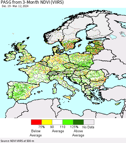 Europe PASG from 3-Month NDVI (VIIRS) Thematic Map For 3/5/2024 - 3/12/2024