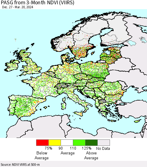 Europe PASG from 3-Month NDVI (VIIRS) Thematic Map For 3/13/2024 - 3/20/2024