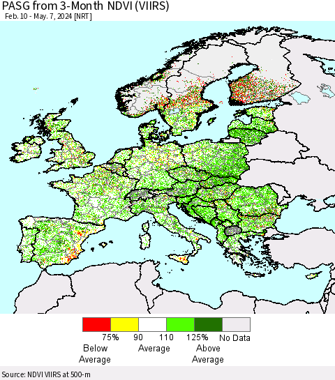 Europe PASG from 3-Month NDVI (VIIRS) Thematic Map For 4/30/2024 - 5/7/2024