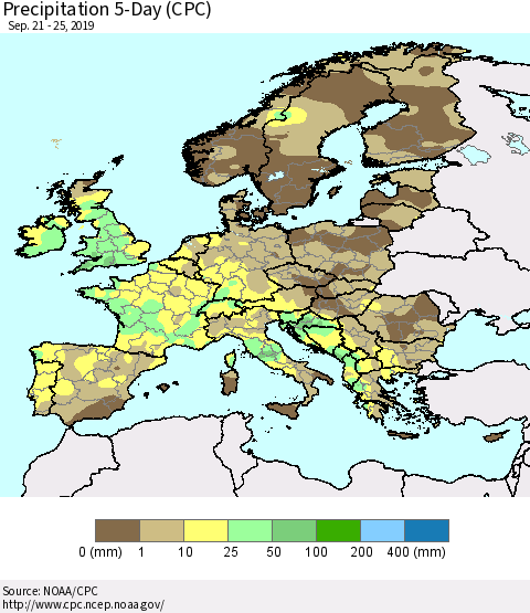Europe Precipitation 5-Day (CPC) Thematic Map For 9/21/2019 - 9/25/2019
