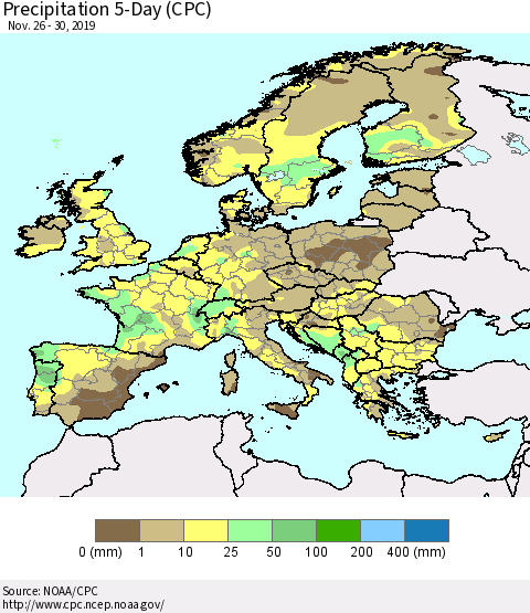 Europe Precipitation 5-Day (CPC) Thematic Map For 11/26/2019 - 11/30/2019