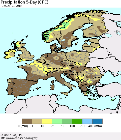 Europe Precipitation 5-Day (CPC) Thematic Map For 12/26/2019 - 12/31/2019