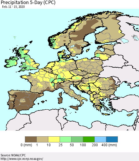 Europe Precipitation 5-Day (CPC) Thematic Map For 2/11/2020 - 2/15/2020