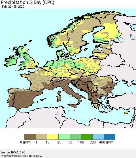Europe Precipitation 5-Day (CPC) Thematic Map For 2/21/2020 - 2/25/2020