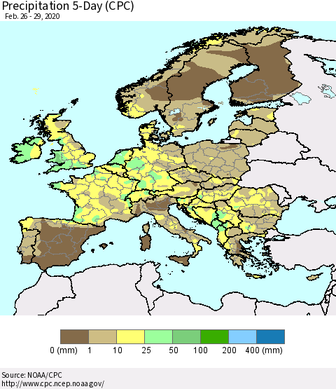 Europe Precipitation 5-Day (CPC) Thematic Map For 2/26/2020 - 2/29/2020