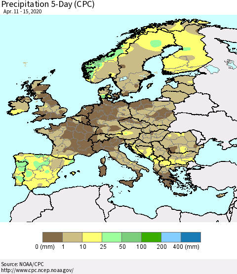 Europe Precipitation 5-Day (CPC) Thematic Map For 4/11/2020 - 4/15/2020