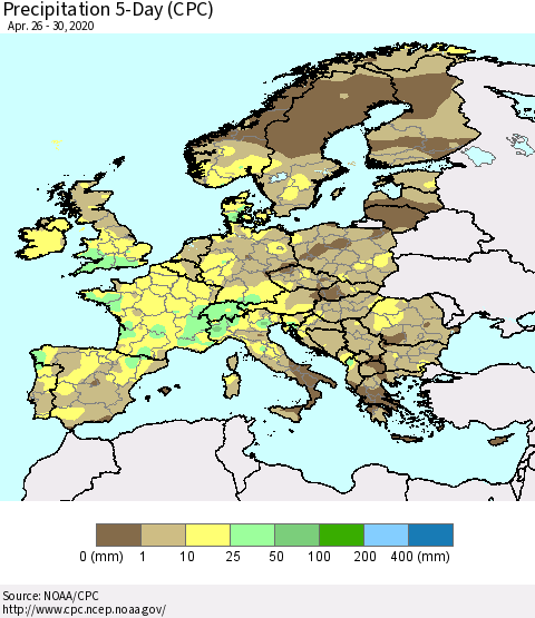 Europe Precipitation 5-Day (CPC) Thematic Map For 4/26/2020 - 4/30/2020