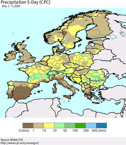 Europe Precipitation 5-Day (CPC) Thematic Map For 5/1/2020 - 5/5/2020
