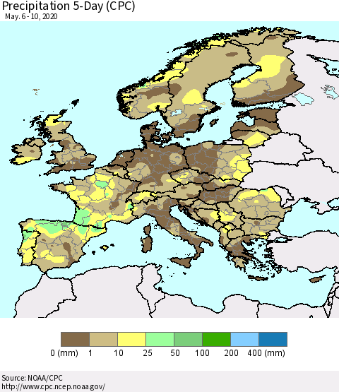 Europe Precipitation 5-Day (CPC) Thematic Map For 5/6/2020 - 5/10/2020