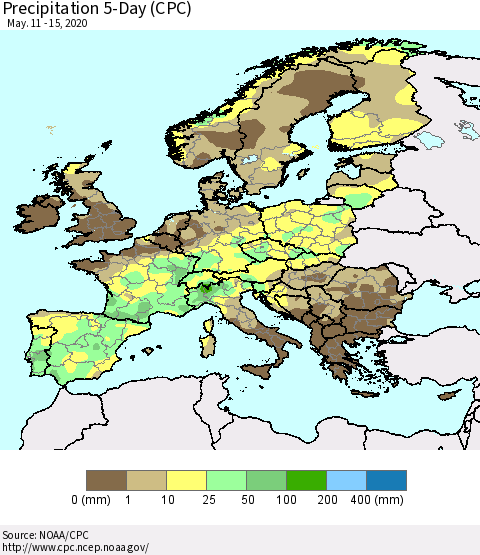 Europe Precipitation 5-Day (CPC) Thematic Map For 5/11/2020 - 5/15/2020