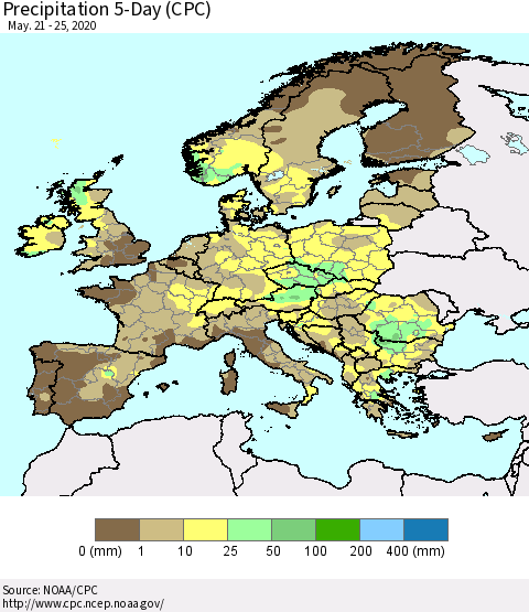 Europe Precipitation 5-Day (CPC) Thematic Map For 5/21/2020 - 5/25/2020