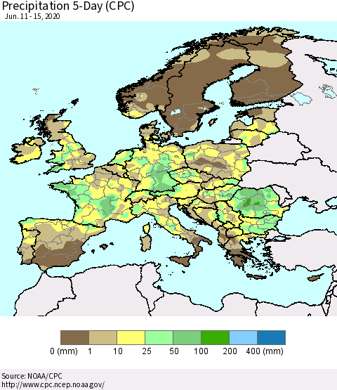 Europe Precipitation 5-Day (CPC) Thematic Map For 6/11/2020 - 6/15/2020